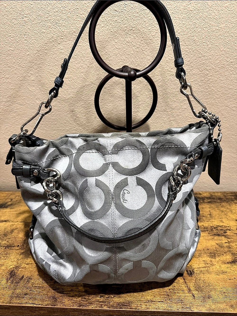 Coach Ashley Dotted Op Art Convertible Hobo Gray Shoulder Bag